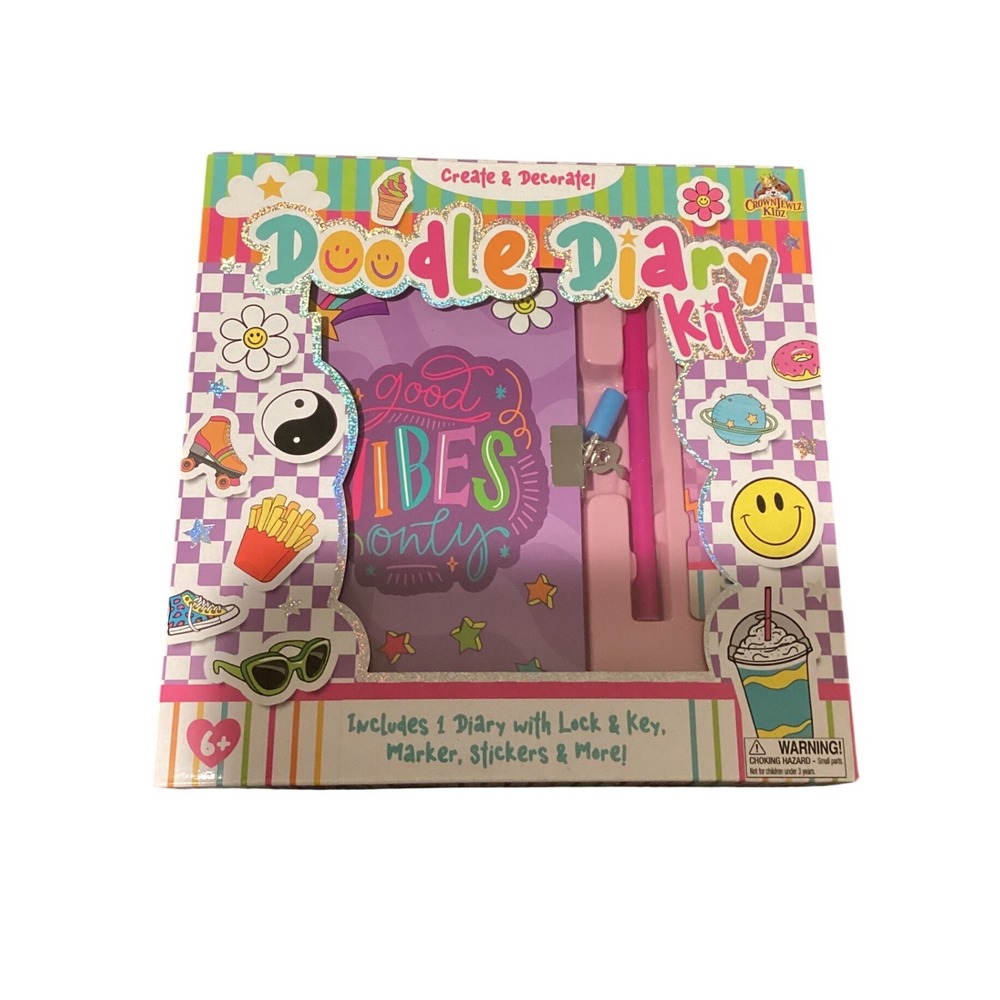 Crownjewlz Kidz Doodle Diary Kit Good Vibes Only Lock Key Stickers Marker New‎